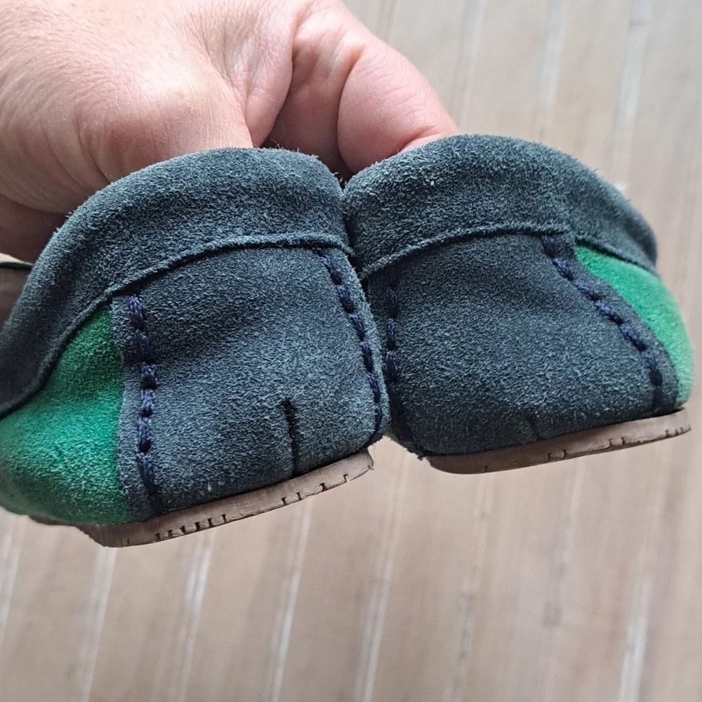 Lands' End Kids' Fuzzy Lined Suede Leather Moccasin Slippers Robot Design
